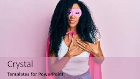  Presentation with hero woman - Presentation theme having middle-age-african-american-woman background and a coral colored foreground