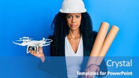 Presentation with camera drone - Slide set enhanced with middle-age-african-american-woman background and a teal colored foreground