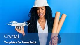  Presentation with tongue - Presentation design with middle-age-african-american-woman background and a ocean colored foreground