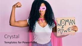  Presentation with hero woman - PPT theme consisting of middle-age-african-american-woman background and a coral colored foreground