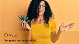  Presentation with unlock - Colorful presentation design enhanced with middle-age-african-american-woman backdrop and a gold colored foreground