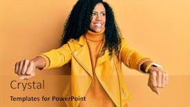  Presentation with middle america - Slide set enhanced with middle-age-african-american-woman background and a gold colored foreground