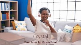  Presentation with american music - Presentation with middle-age-african-american-woman background and a mint green colored foreground