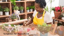  Presentation with envelope - PPT theme featuring middle-age-african-american-woman background and a coral colored foreground