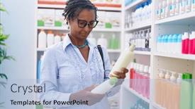  Presentation with shampoo - PPT theme consisting of middle-age-african-american-woman background and a light blue colored foreground