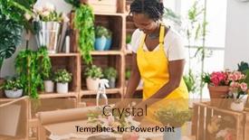  Presentation with flower woman - Presentation theme consisting of middle-age-african-american-woman background and a coral colored foreground