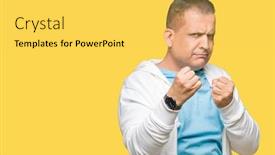  Presentation with fight - Amazing theme having middle age arab man wearing sweatshirt over isolated background ready to fight with fist defense gesture angry and upset face afraid of problem backdrop and a yellow colored foreground