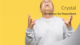  Presentation with arab - Presentation design featuring middle age arab man wearing sport sweatshirt over isolated background crazy and mad shouting and yelling with aggressive expression and arms raised frustration concept background and a yellow colored foreground
