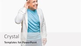  Presentation with arab - Slide set with middle age arab man wearing sweatshirt over isolated background smiling with hand over ear listening an hearing to rumor or gossip deafness concept background and a white colored foreground