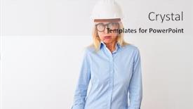  Presentation with puffing - PPT theme with middle-age-architect-woman-wearing background and a light gray colored foreground