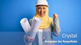  Presentation with woman muslim - Slides consisting of middle-age-architect-woman-wearing background and a teal colored foreground