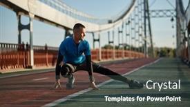  Presentation with exercise n old age - PPT theme with middle-age-athlete-doing-warm background and a dark gray colored foreground