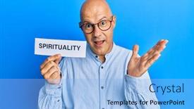  Presentation with spirituality - Amazing presentation having middle-age-bald-man-holding backdrop and a light blue colored foreground