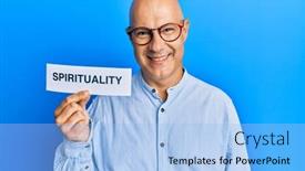  Presentation with bald - Cool new slides with middle-age-bald-man-holding backdrop and a light blue colored foreground