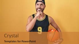  Presentation with question - PPT theme featuring middle-age-bald-man-holding background and a  colored foreground