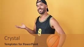  Presentation with hands holding - Slides with middle-age-bald-man-holding background and a  colored foreground