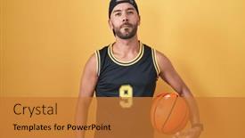  Presentation with simple - Slide set featuring middle-age-bald-man-holding background and a gold colored foreground