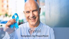  Presentation with prostate cancer - Colorful presentation theme enhanced with middle-age-bald-man-smiling backdrop and a light blue colored foreground