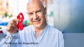  Presentation with red ribbon hiv - Beautiful slide set featuring middle-age-bald-man-smiling backdrop and a light blue colored foreground
