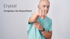  Presentation with bald - PPT theme enhanced with middle-age-bald-man-standing background and a light gray colored foreground