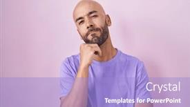  Presentation with pink disco ball - Presentation design enhanced with middle-age-bald-man-standing and a light blue colored foreground