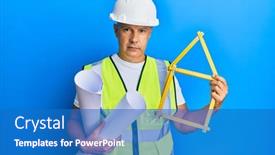  Presentation with build - PPT theme having middle-age-bald-man-wearing background and a teal colored foreground