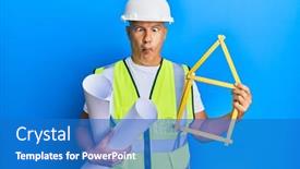  Presentation with build - Theme featuring middle-age-bald-man-wearing background and a teal colored foreground