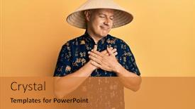  Presentation with bald - Colorful PPT layouts enhanced with middle-age-bald-man-wearing backdrop and a gold colored foreground