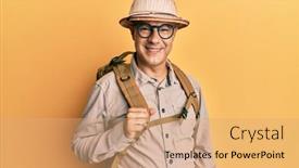  Presentation with explorer - Slide deck featuring middle-age-bald-man-wearing background and a coral colored foreground