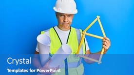  Presentation with build - Slide deck with middle-age-bald-man-wearing background and a teal colored foreground