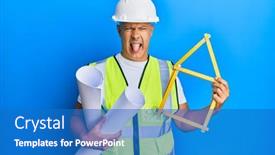  Presentation with build - Slide set enhanced with middle-age-bald-man-wearing background and a teal colored foreground