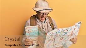  Presentation with explorer - Beautiful PPT layouts featuring middle-age-bald-man-wearing backdrop and a coral colored foreground
