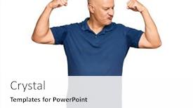  Presentation with physical fitness old age - Slides with middle-age-bald-man-wearing background and a white colored foreground