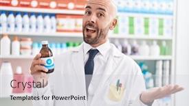  Presentation with bald - Presentation theme featuring middle-age-bald-man-working background and a light gray colored foreground