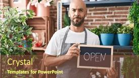  Presentation with bald - Slides consisting of middle-age-bald-man-working background and a  colored foreground