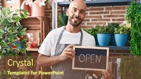  Presentation with bald - PPT theme enhanced with middle-age-bald-man-working background and a tawny brown colored foreground