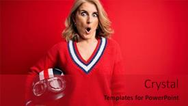  Presentation with moto - Presentation theme enhanced with middle-age-beautiful-blonde-motorcyclist background and a crimson colored foreground