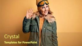  Presentation with ski - Slides enhanced with middle-age-beautiful-blonde-skier background and a tawny brown colored foreground