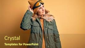  Presentation with beautiful skin and beach - Presentation design having middle-age-beautiful-blonde-skier background and a tawny brown colored foreground
