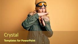  Presentation with ski - Presentation theme consisting of middle-age-beautiful-blonde-skier background and a tawny brown colored foreground