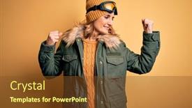  Presentation with ski - Slides with middle-age-beautiful-blonde-skier background and a tawny brown colored foreground