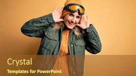  Presentation with ski - PPT theme enhanced with middle-age-beautiful-blonde-skier background and a tawny brown colored foreground