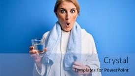  Presentation with drinking water - Beautiful presentation theme featuring middle-age-beautiful-blonde-sportswoman backdrop and a light blue colored foreground