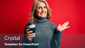  Presentation with winner cup - PPT layouts with middle-age-beautiful-blonde-woman background and a ocean colored foreground