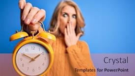  Presentation with vintage clock - Beautiful PPT layouts featuring middle-age-beautiful-blonde-woman backdrop and a gold colored foreground