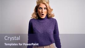  Presentation with king crown - Presentation theme featuring middle-age-beautiful-blonde-woman background and a violet colored foreground