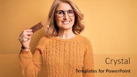  Presentation with protein bar - PPT theme consisting of middle-age-beautiful-blonde-woman background and a gold colored foreground