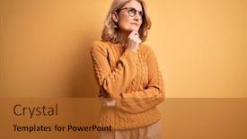  Presentation with question - Slide deck having middle-age-beautiful-blonde-woman background and a red colored foreground