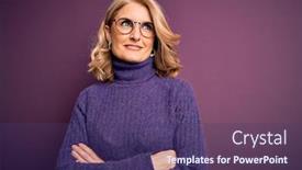  Presentation with thinking - PPT layouts with middle-age-beautiful-blonde-woman background and a violet colored foreground