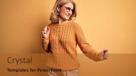  Presentation with yellow music - Audience pleasing presentation theme consisting of middle-age-beautiful-blonde-woman backdrop and a red colored foreground